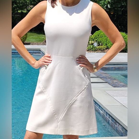 Tory Burch off white wool sheath sleeveless dress 4 - Picture 8 of 8